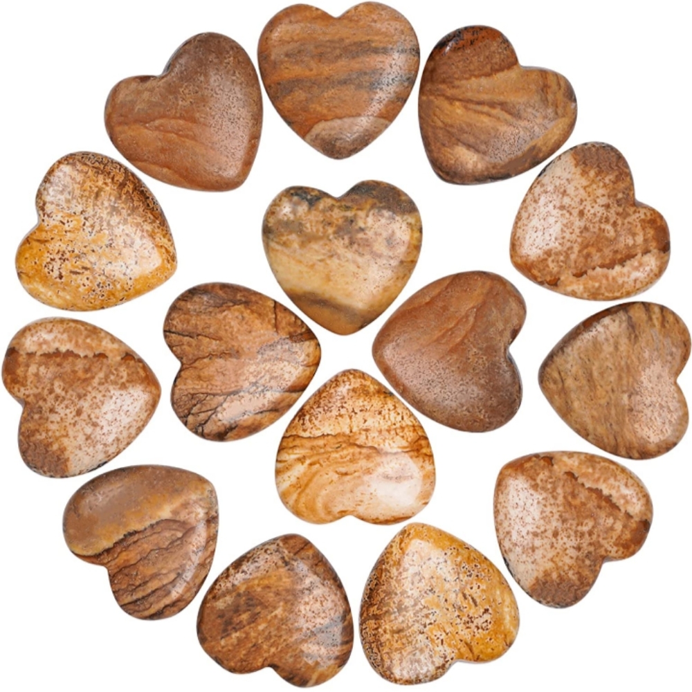 Genuine Picture Jasper Heart Stone Love GemStone Worry Pocket Gem Hearts